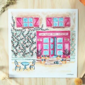 Carte librairie rétro, illustration aquarelle, impression d'art