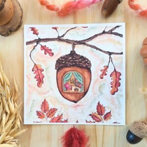 Carte illustration automne, maison gland