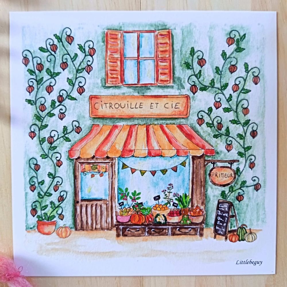 Carte illustration automne boutique citrouilles et cie Carte illustration automne boutique citrouilles et cie