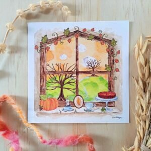 carte illustration fenêtre d'automne