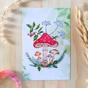 carte illustration aquarelle champignons d'automne