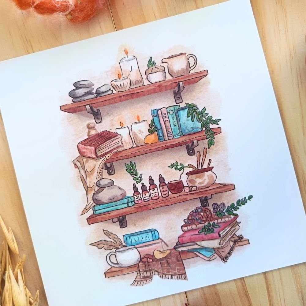 illustration aquarelle étagère automne cosy illustration aquarelle étagère automne cosy